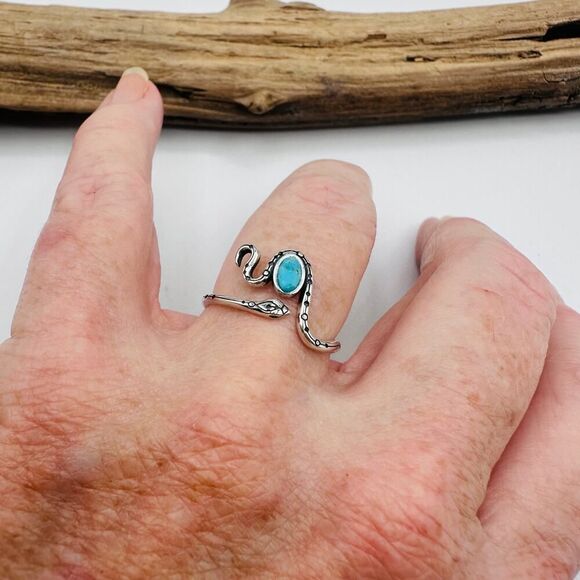 Snake Turquoise Sterling Silver Ring, Boho Ring, Gemstone Ring - Picture 8 of 8
